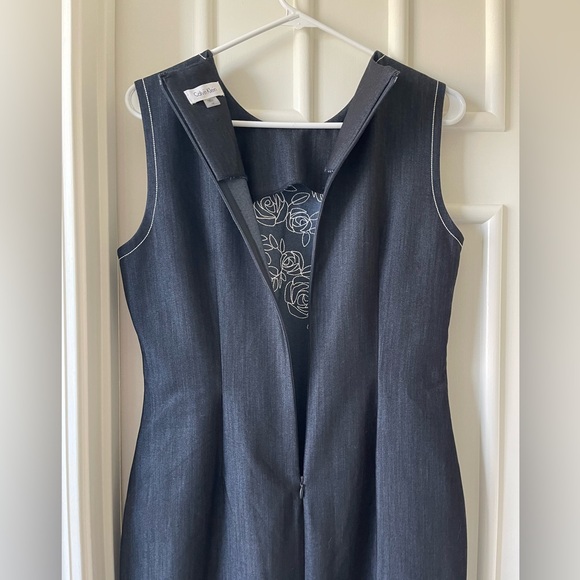 NWOT Calvin Klein Navy/Black Floral Embroidered Dress - Picture 6 of 7